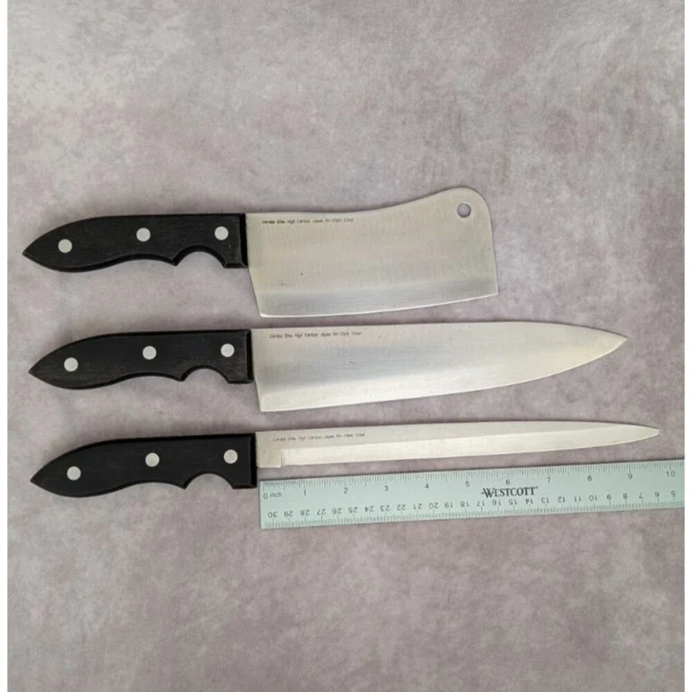 Cordon Bleu 3 Piece Knife Set Chef Cleaver Carving High Carbon Japan Stainless